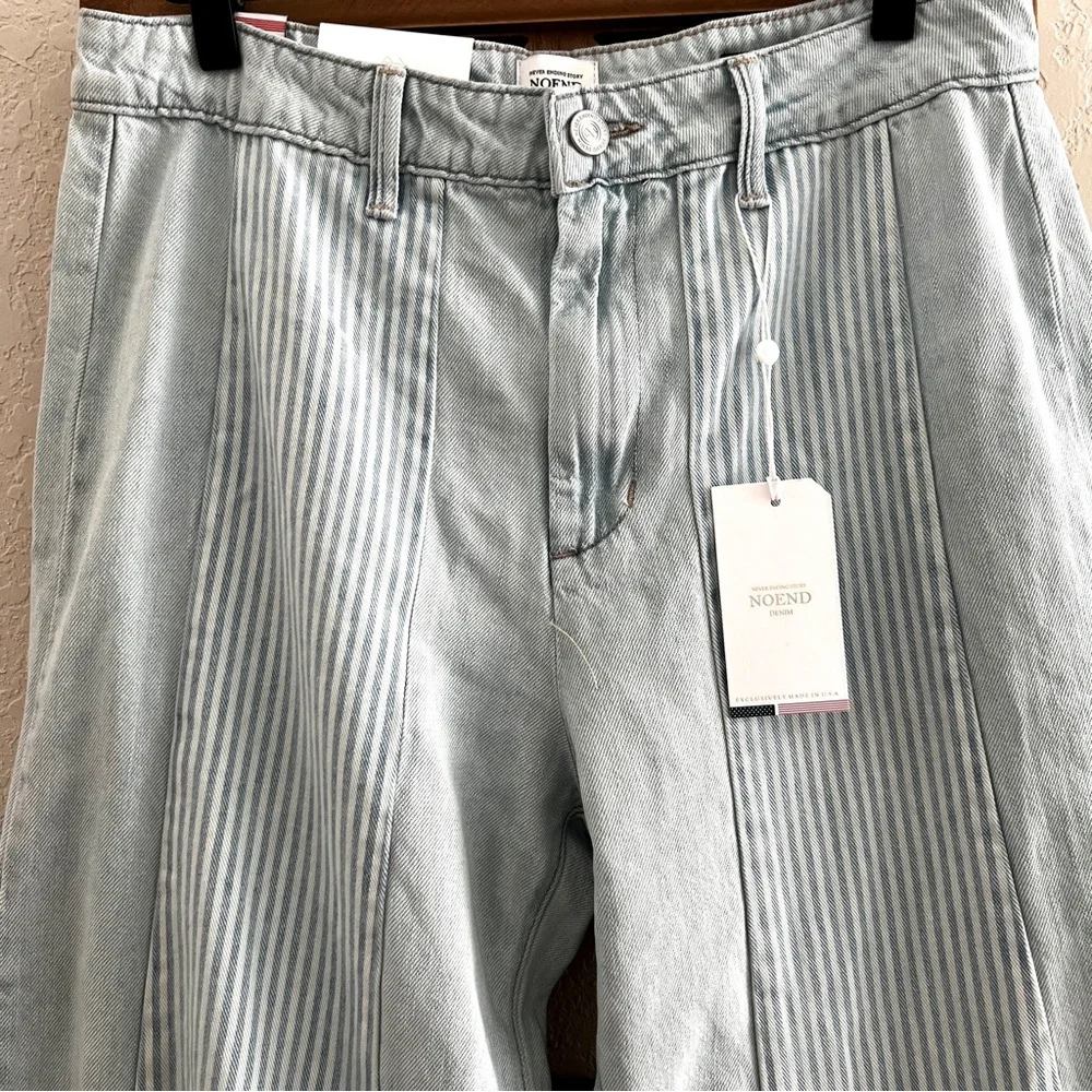 NOEND Denim Jeans Light Wash Hi Rise Wide Leg Pintuck Stripe Panels NWT 30 - Picture 4 of 14